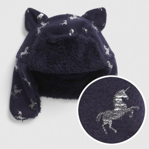 GAP Other - Toddler Unicorn Trapper Hat Baby Gap XS / S Girl Navy with Silver Fleece